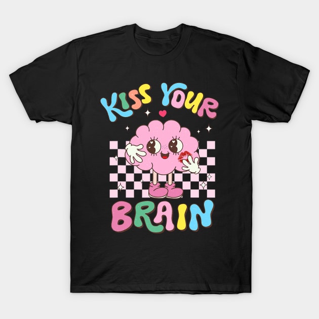 Kiss Your Brain Retro Valentines Day Teacher Squad Kid T-Shirt by jadolomadolo